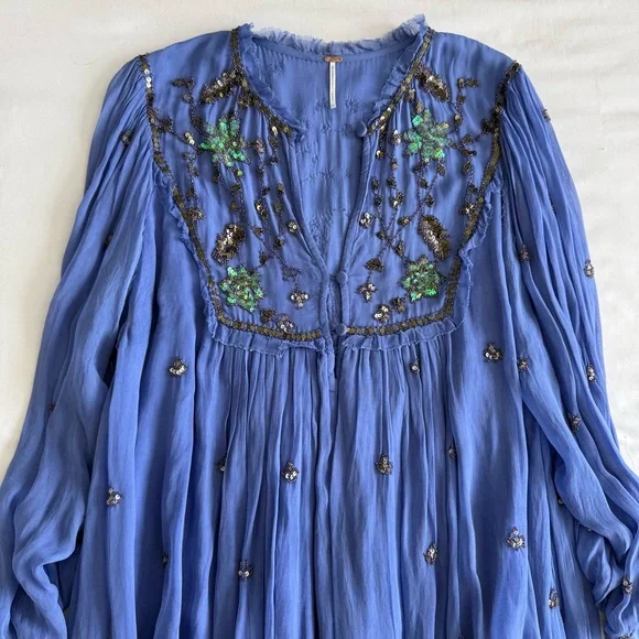 Free People Blue Bali Golden Sun Sequin Long Sleeve Dress - Picture 7 of 10